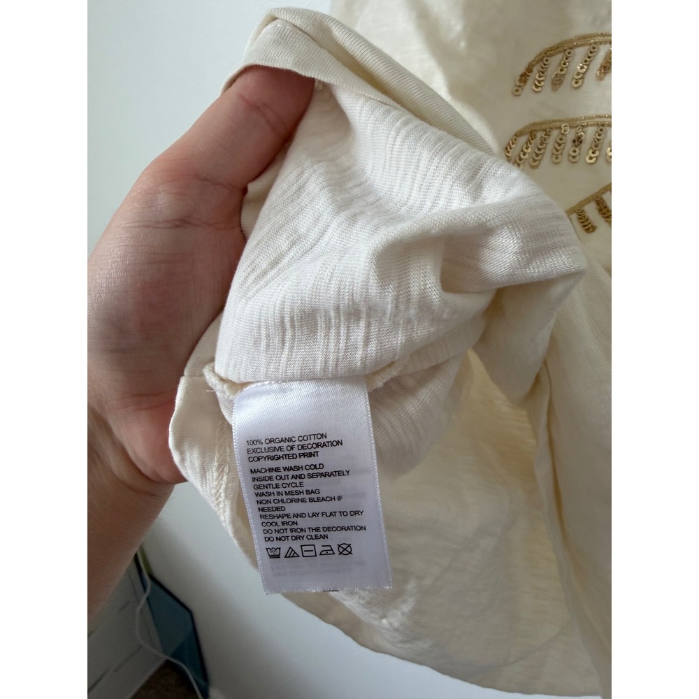 Tommy Bahama "Puerta Del Sol Lux" Sequin Palm Tree T-Shirt Coconut White Size S - Picture 4 of 5